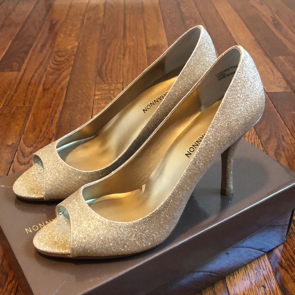 Gold glitter peep toe, Never worn outside!